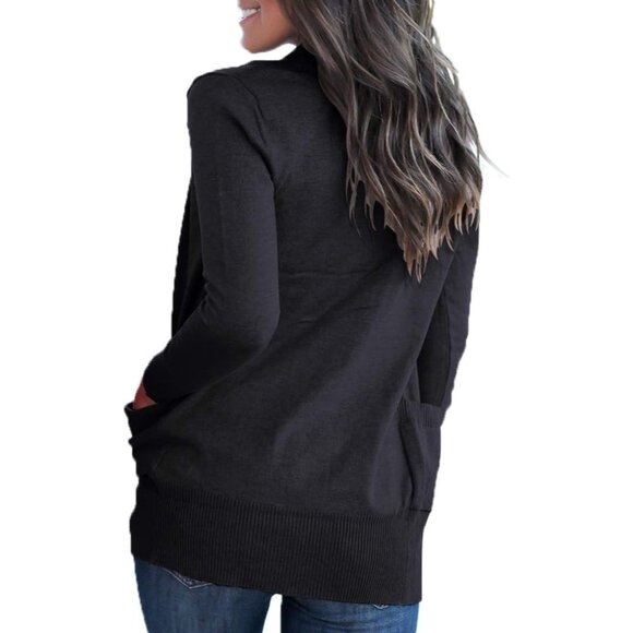 Women's Knit Cardigan Black Long Sleeve Pockets Casual Fall Winter - Picture 2 of 3